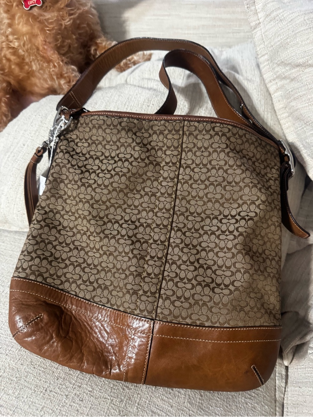 Coach Brown Signature Canvas Hobo with Leather Trim